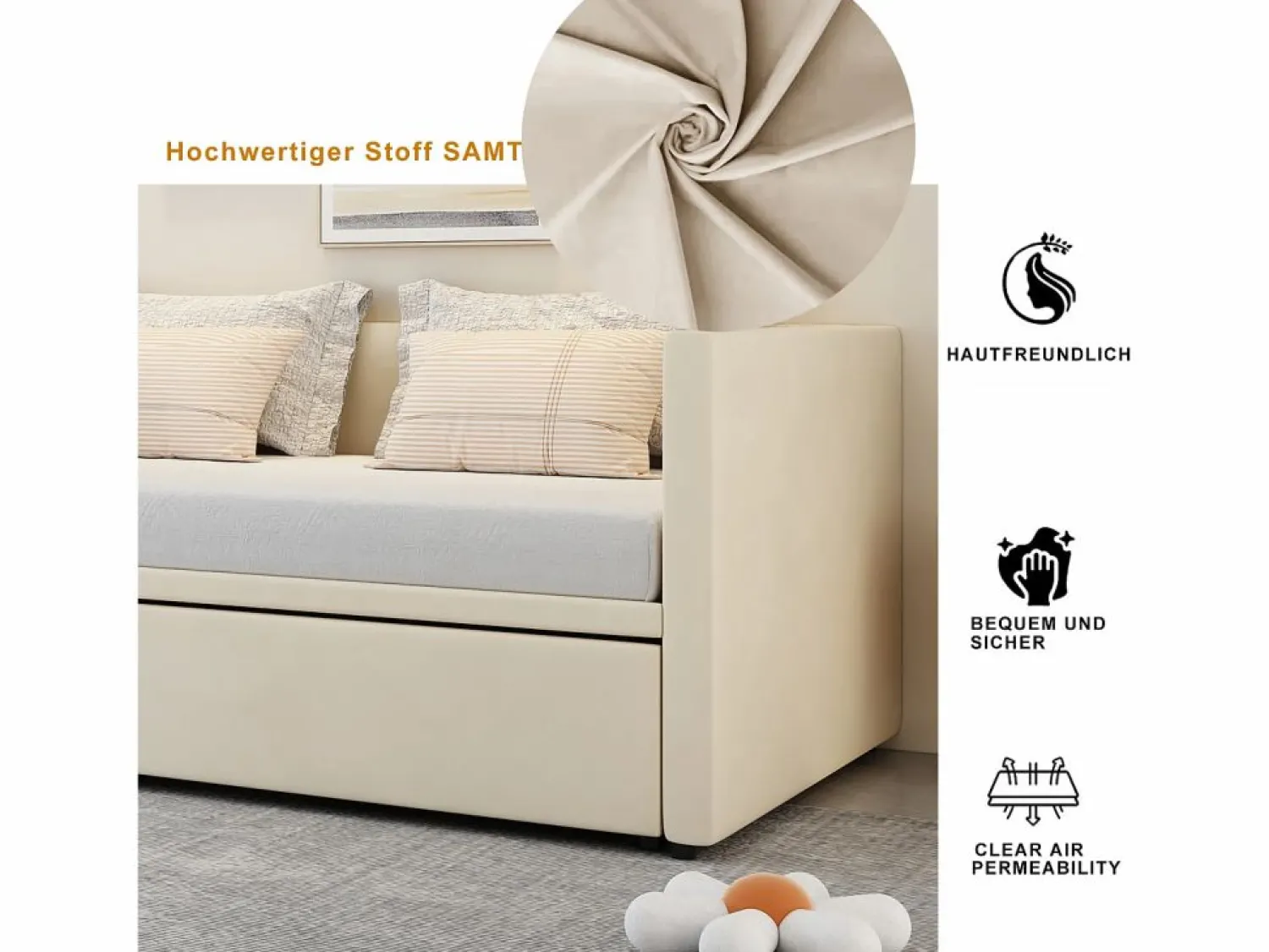 Outlet Merax Cama nido infantil 90 x 200 cm - terciopelo - estilo contemporáneo - color Beige