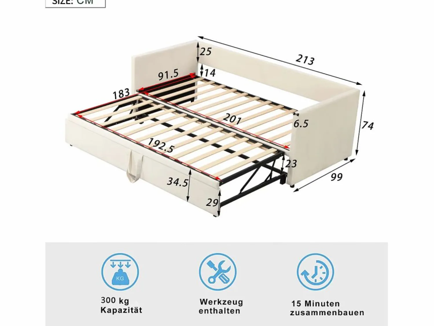 Outlet Merax Cama nido infantil 90 x 200 cm - terciopelo - estilo contemporáneo - color Beige