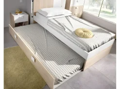 Outlet Vente-unique Cama nido infantil 2 x 90 x 190 cm Color natural y blanco con colchón SONIA Color natural claro / Blanco