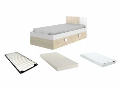 Outlet Vente-unique Cama nido infantil 2 x 90 x 190 cm Color natural y blanco con colchón SONIA Color natural claro / Blanco