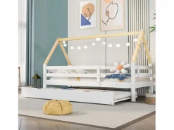 Hauss Spole Cama nido infantil de 90x200 cm con cama nido de 90x190 cm en madera blanca