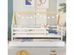 Hauss Spole Cama nido infantil de 90x200 cm con cama nido de 90x190 cm en madera blanca