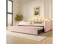 Hauss Spole Cama nido infantil 90x200 cm con LED convertible en cama para adultos 180x200 cm, terciopelo, , sin colchón