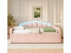 Hauss Spole Cama nido infantil 90x200 cm con LED convertible en cama para adultos 180x200 cm, terciopelo, , sin colchón