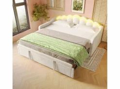 Best Hauss Spole Cama nido infantil 90x200 cm con LED convertible en cama para adultos 180x200 cm, terciopelo, , sin colchón Beige