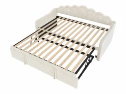 Best Hauss Spole Cama nido infantil 90x200 cm con LED convertible en cama para adultos 180x200 cm, terciopelo, , sin colchón Beige