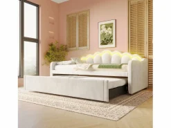 Best Hauss Spole Cama nido infantil 90x200 cm con LED convertible en cama para adultos 180x200 cm, terciopelo, , sin colchón Beige