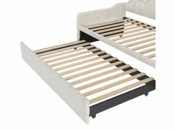 Best Hauss Spole Cama nido infantil 90x200 cm con LED convertible en cama para adultos 180x200 cm, terciopelo, , sin colchón Beige