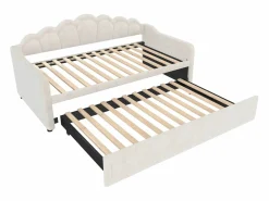 Best Hauss Spole Cama nido infantil 90x200 cm con LED convertible en cama para adultos 180x200 cm, terciopelo, , sin colchón Beige