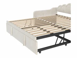 Best Hauss Spole Cama nido infantil 90x200 cm con LED convertible en cama para adultos 180x200 cm, terciopelo, , sin colchón Beige