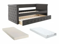 Vente-unique Cama nido LOUISE con diván tapizado en tela , 2x90x190cm Gris
