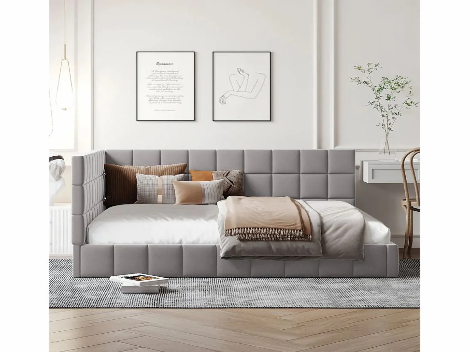 Discount Cama nido tapizada de 140 x 200 cm, sofá cama, somier de láminas, cama para adultos, terciopelo, Cama Nido