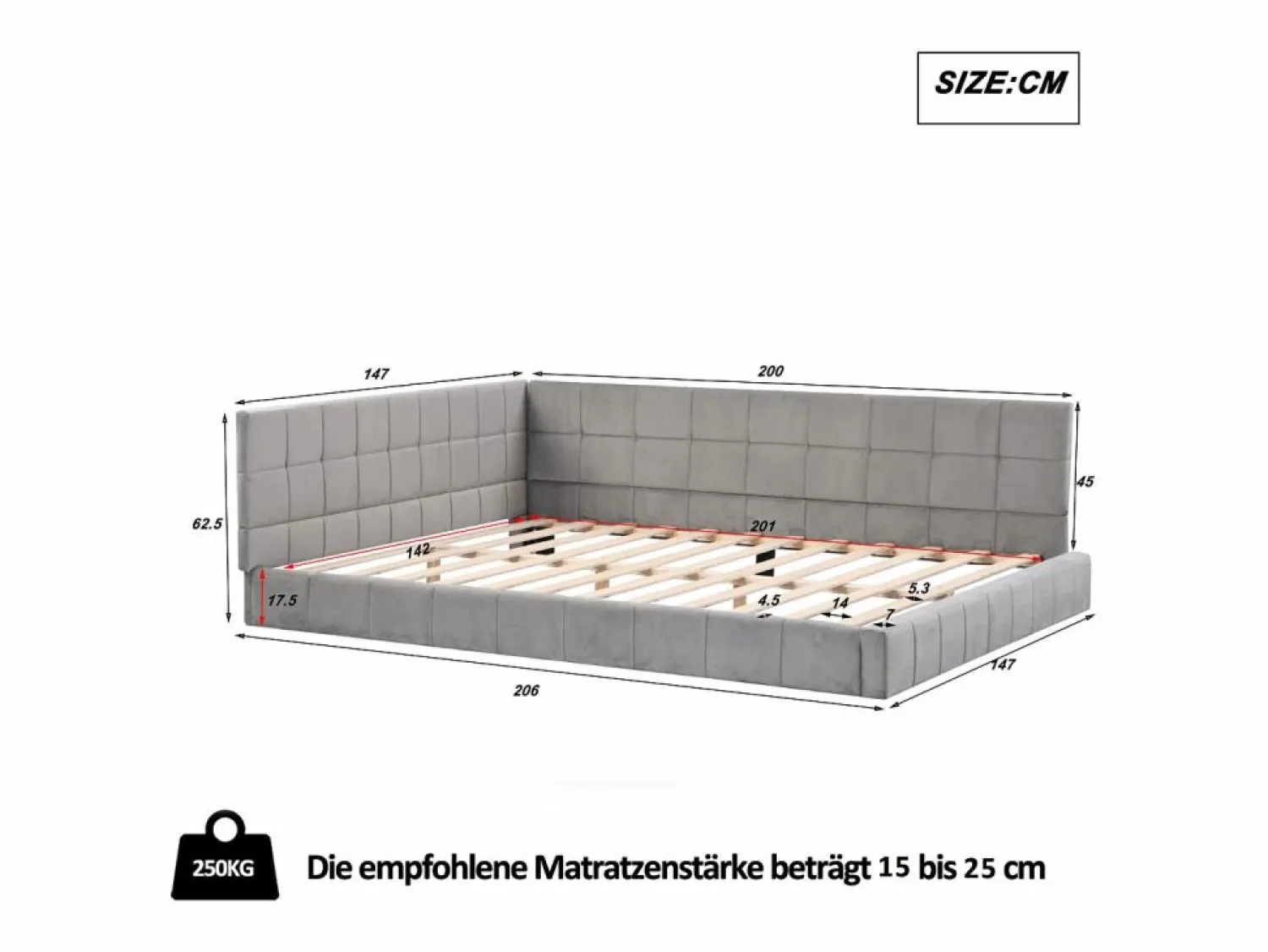 Discount Cama nido tapizada de 140 x 200 cm, sofá cama, somier de láminas, cama para adultos, terciopelo, Cama Nido