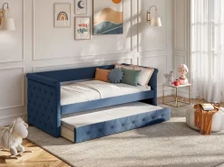 Outlet Cama nido tapizada LOUISE - 2x90x190cm - tela azul Cama Diván|Cama Nido