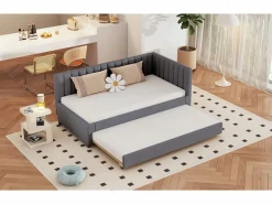 Cama nido tapizada 90x200cm - sofá cama nido, somier de láminas, camas juveniles, camas infantiles, camas supletorias, terciopelo -