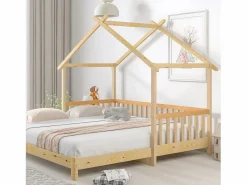 Cama nido tipo cabina - 90 x 200 cm - madera maciza - somier de láminas - color natural Cama Montessori