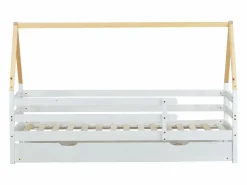 Cama nido 90x200/190 cm - Cama infantil con somier de láminas de madera y ruedas - y natural