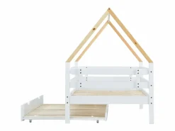 Cama nido 90x200/190 cm - Cama infantil con somier de láminas de madera y ruedas - y natural