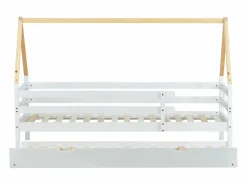 Cama nido 90x200/190 cm - Cama infantil con somier de láminas de madera y ruedas - y natural
