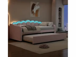 Best Merax Cama nido 90x200 cm + cama 90x190 cm, sofá cama - terciopelo - LEDs - color (sin colchón) Rosa