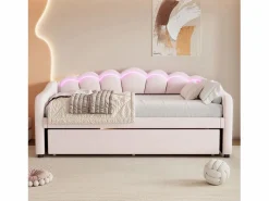 Best Merax Cama nido 90x200 cm + cama 90x190 cm, sofá cama - terciopelo - LEDs - color (sin colchón) Rosa