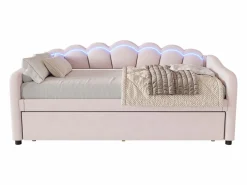 Best Merax Cama nido 90x200 cm + cama 90x190 cm, sofá cama - terciopelo - LEDs - color (sin colchón) Rosa