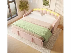 Sale Cama nido 90x200 cm - Sofá convertible con iluminación LED y reposabrazos - terciopelo - sin colchón Cama Nido