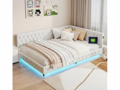 Cama nido 140x200 cm - Terciopelo Teddy, Sofá cama convertible con iluminación LED y carga USB, -