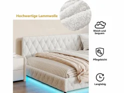 Cama nido 140x200 cm - Terciopelo Teddy, Sofá cama convertible con iluminación LED y carga USB, -