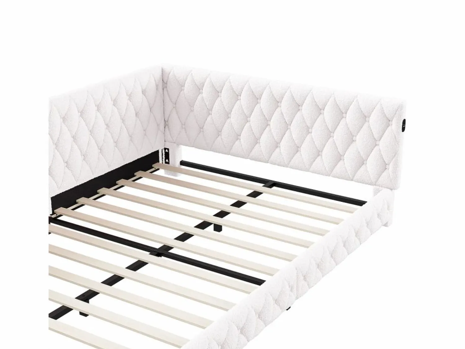 Cama nido 140x200 cm - Terciopelo Teddy, Sofá cama convertible con iluminación LED y carga USB, -