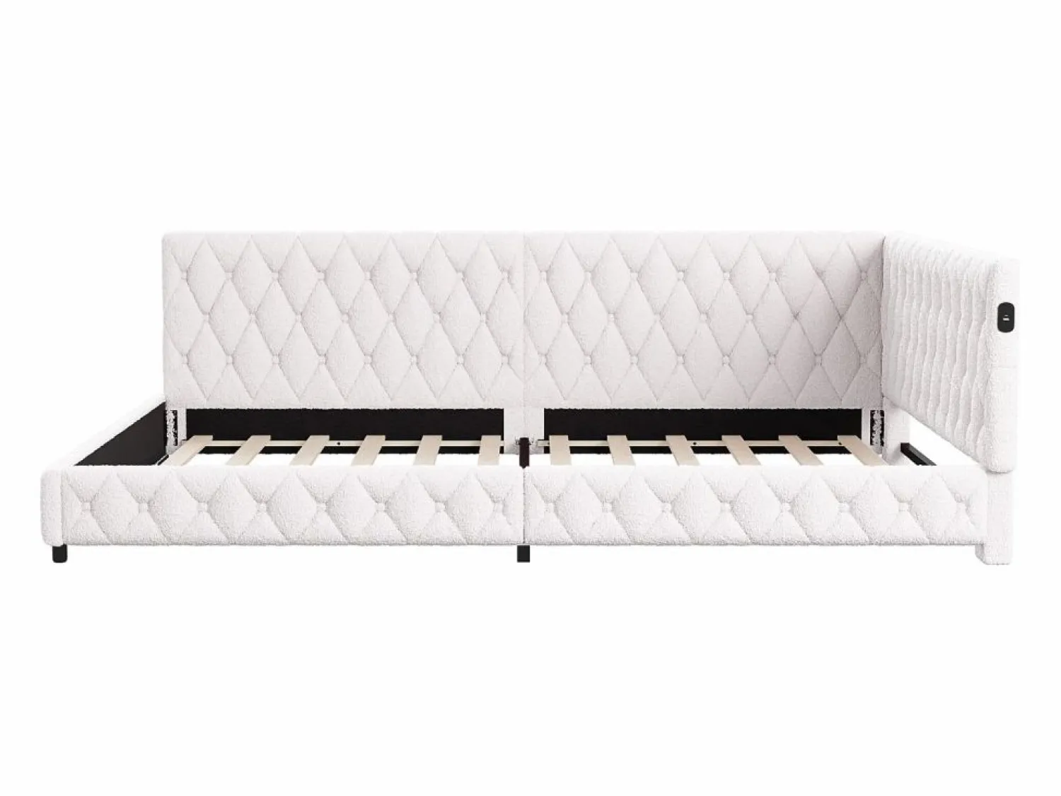 Cama nido 140x200 cm - Terciopelo Teddy, Sofá cama convertible con iluminación LED y carga USB, -