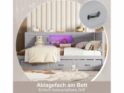 New Cama nido 140x200 cm + 90x190 cm con 2 puertas correderas y tomas USB - LED - Tablero aglomerado + MDF - (sin colchón) Cama Diván