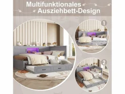 New Cama nido 140x200 cm + 90x190 cm con 2 puertas correderas y tomas USB - LED - Tablero aglomerado + MDF - (sin colchón) Cama Diván