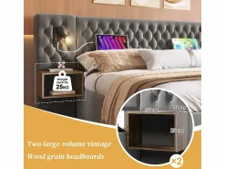 Clearance Cama nido 160x200 cm en terciopelo - Con 4 cajones, 2 mesitas, USB y lámpara de lectura Cama Terciopelo