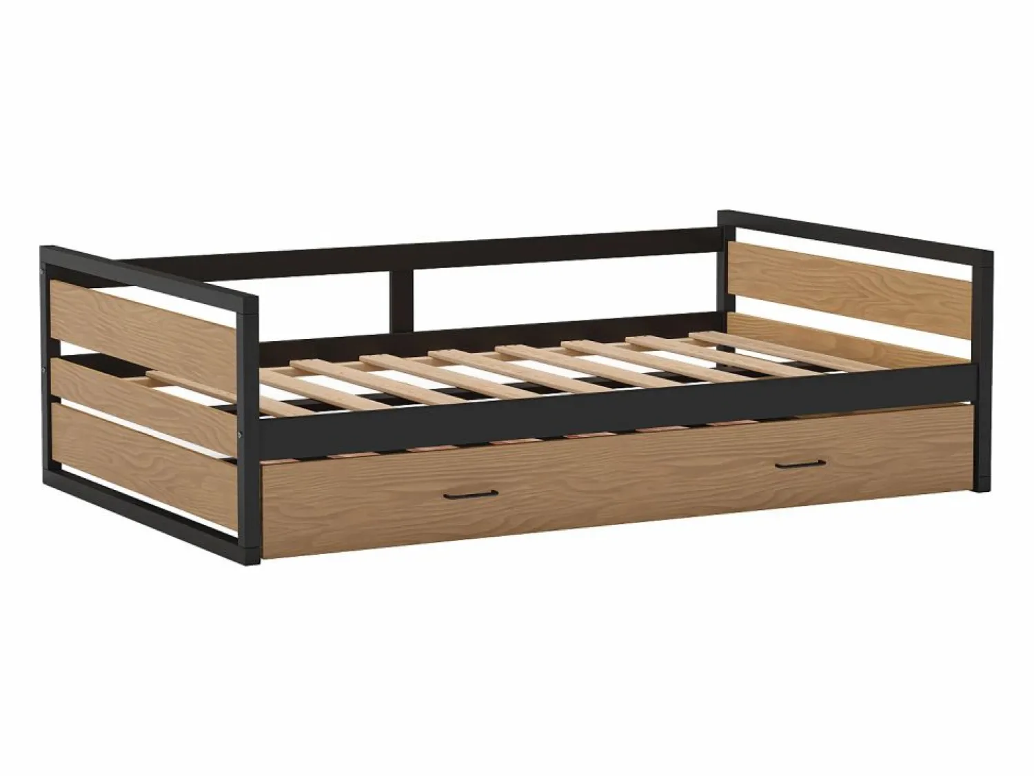 Outlet Cama nido 90x200 y 120x200 cm MDF pino y metal natural y antracita + Colchón - BOSTON Cama Nido|Cama Infantil