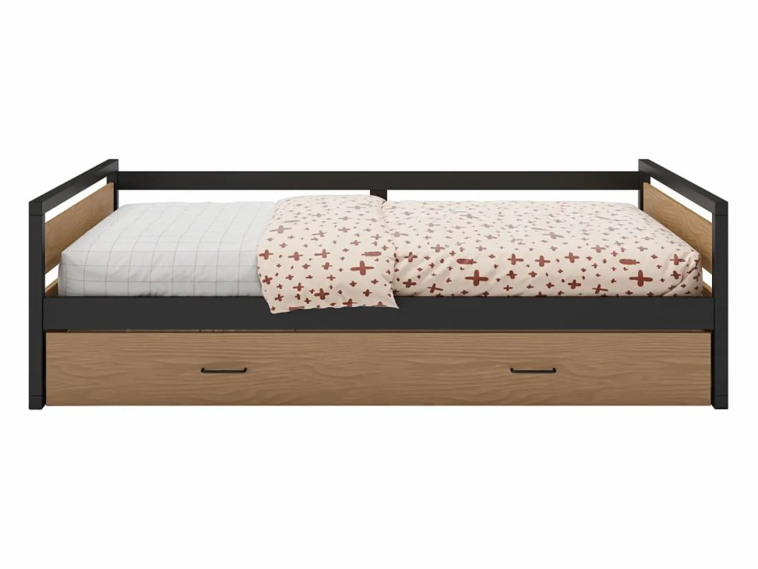 Outlet Cama nido 90x200 y 120x200 cm MDF pino y metal natural y antracita + Colchón - BOSTON Cama Nido|Cama Infantil