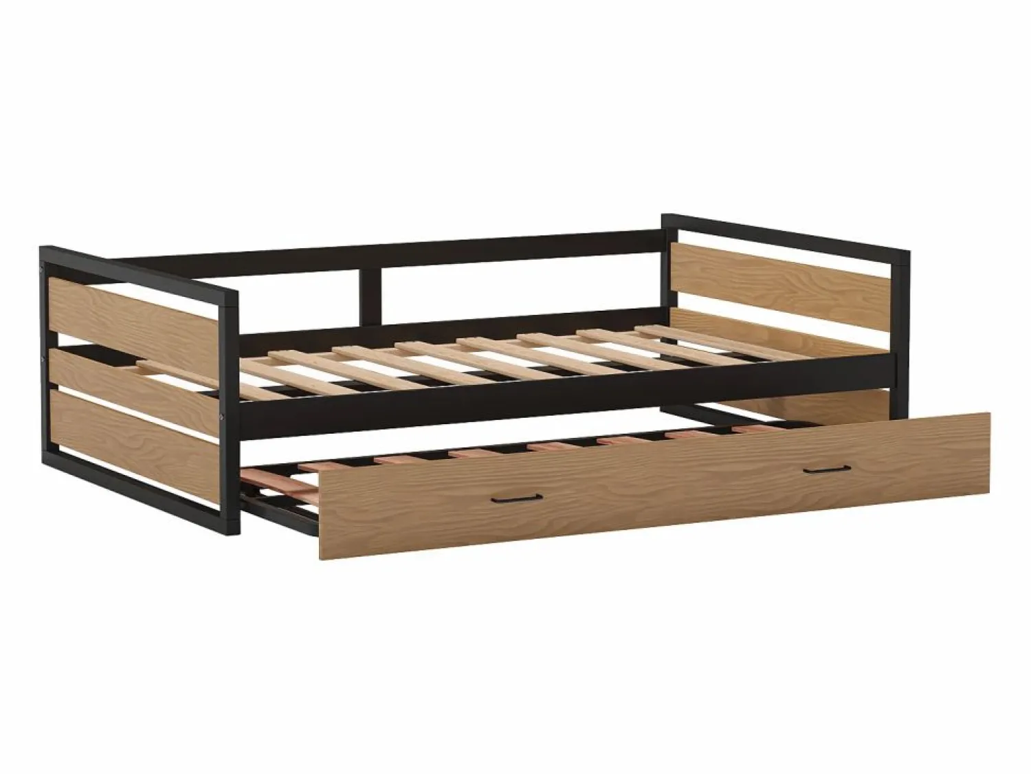 Outlet Cama nido 90x200 y 120x200 cm MDF pino y metal natural y antracita + Colchón - BOSTON Cama Nido|Cama Infantil