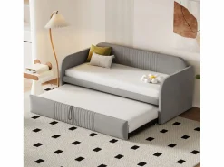 New Cama nido 90-180x190cm, sofá cama acolchado a rayas verticales, con somier de láminas, sin colchón, tela de lino, Cama Diván|Cama Nido