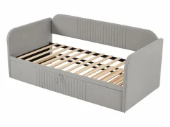 New Cama nido 90-180x190cm, sofá cama acolchado a rayas verticales, con somier de láminas, sin colchón, tela de lino, Cama Diván|Cama Nido