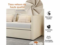 Best Cama nido 90/180x200cm, Sofá cama extensible con somier, estilo escandinavo, terciopelo, Beige