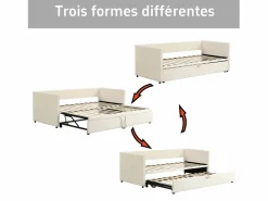 Best Cama nido 90/180x200cm, Sofá cama extensible con somier, estilo escandinavo, terciopelo, Beige