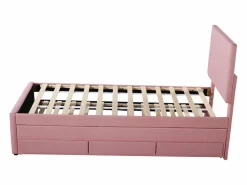 Clearance Cama nido 90x200cm+90x190cm, cama con ruedas con 3 cajones, cama tapizada en lino, para niños y jóvenes, color Rosa