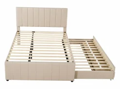 Hot Cama nido 140x200cm+90x190cm, cama con ruedas con 3 cajones, cama tapizada de lino, para niños y jóvenes, Cama Diván
