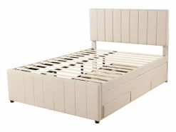 Hot Cama nido 140x200cm+90x190cm, cama con ruedas con 3 cajones, cama tapizada de lino, para niños y jóvenes, Cama Diván