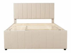Hot Cama nido 140x200cm+90x190cm, cama con ruedas con 3 cajones, cama tapizada de lino, para niños y jóvenes, Cama Diván