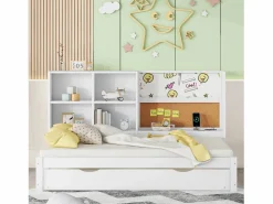 Cama nido 90x200cm+90x190cm, Sofá cama con cabecero con almacenaje y puerto de carga USB,