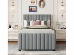 Merax Cama nido 2x90x190 cm con cabecero - Terciopelo - para niños - Somier incluido -