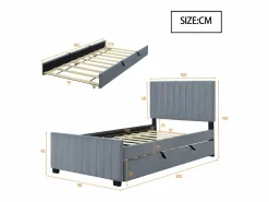 Merax Cama nido 2x90x190 cm con cabecero - Terciopelo - para niños - Somier incluido -