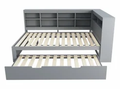 Sale Cama para adulto de 140 x 200 cm - Cama nido con puerto USB y amplio espacio de almacenaje - pino - colchón no incluido Gris