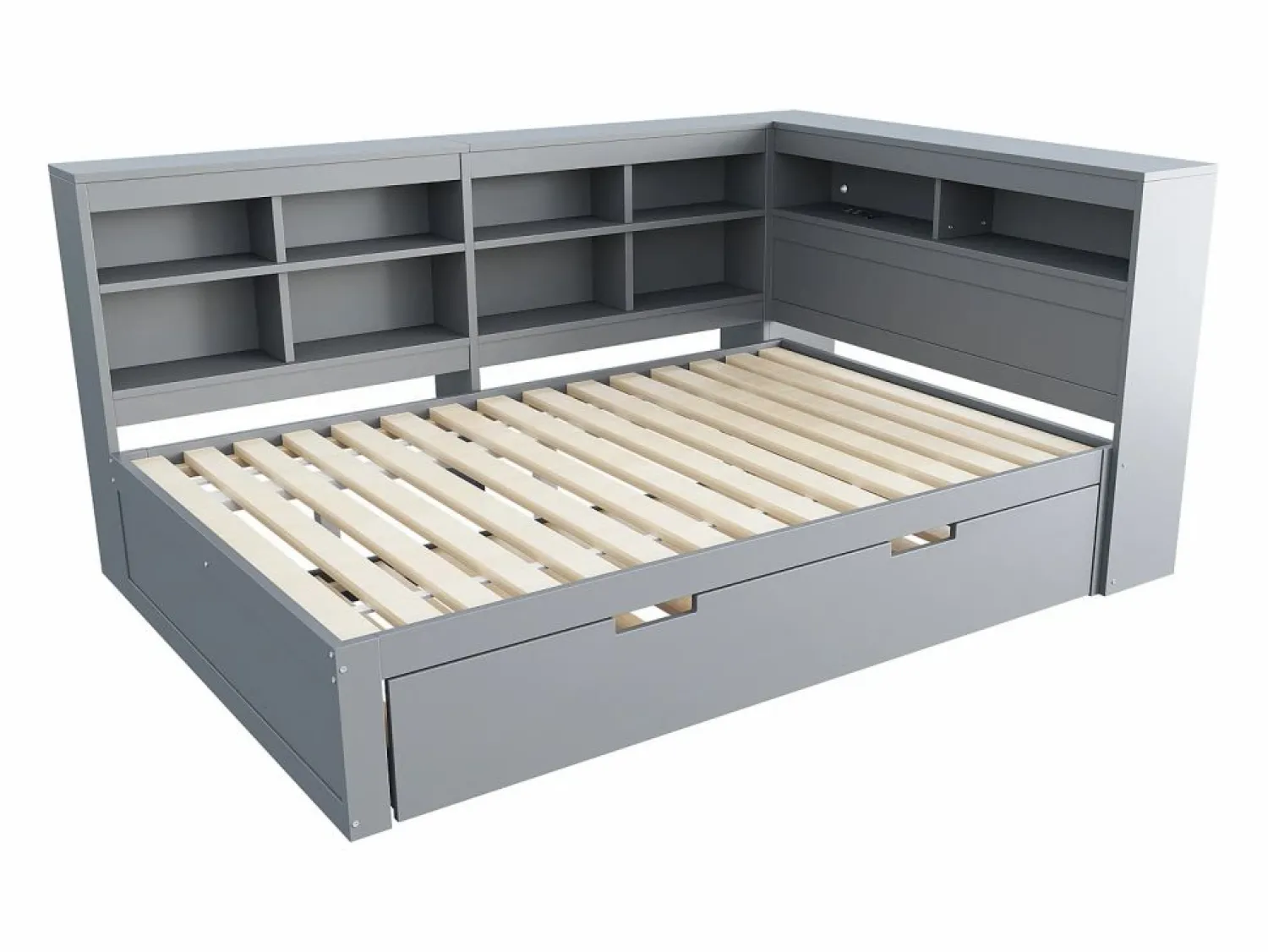 Sale Cama para adulto de 140 x 200 cm - Cama nido con puerto USB y amplio espacio de almacenaje - pino - colchón no incluido Gris